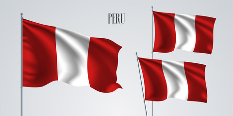 Peru waving flag set of vector illustration.