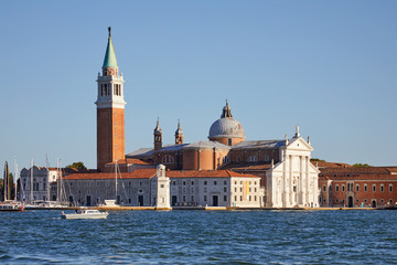 San Giorgio Maggiore island and church in Venice in warm evening light, Italy