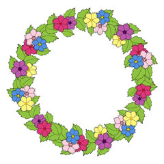 Wreath of colorful flowers and leaves