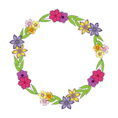 Wreath of colorful flowers and leaves