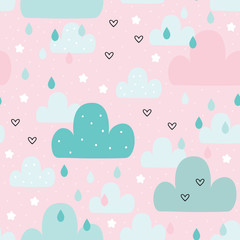 Cute hand drawn clouds Seamless pattern. vector illustration