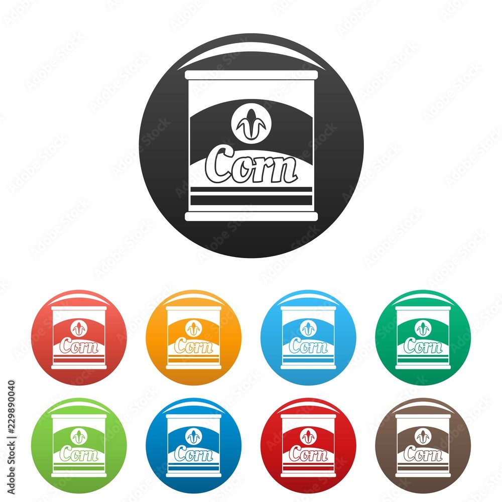 Poster corn can icons set 9 color vector isolated on white for any design