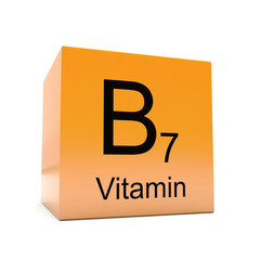 B7 vitamin symbol on yellow orange glossy cube on white background