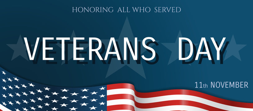 Veterans day poster with USA flag and text.