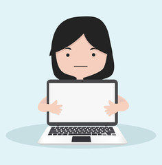 small Girl with holding a laptop