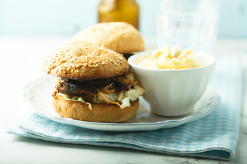 Chicken burger with coleslaw