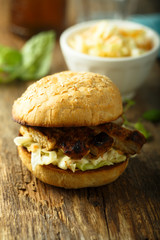Chicken burger with coleslaw