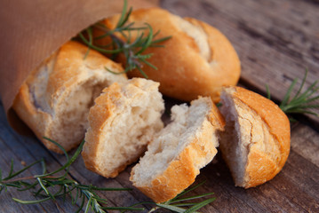 Fresh bread slice pastry on rustic table