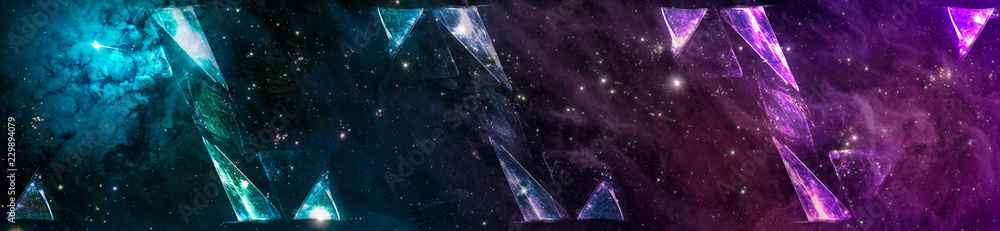 Aufkleber universe nebula galaxy and the sacred geometry collage abstract outer space. triangular piramids and
