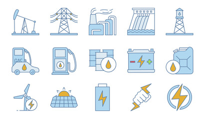 Electric energy color icons set