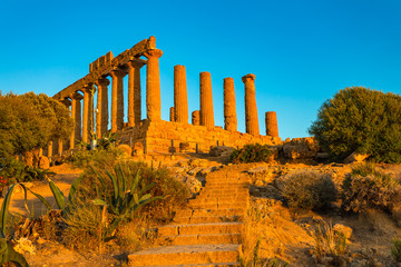 Fototapeta na wymiar The Temple of Juno in the Valley of the Temples at Agrigento - Sicily, Italy