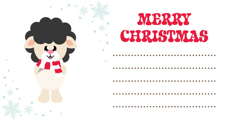  cartoon cute sheep black with scarf on the christmas card