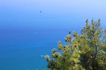 Fototapeta na wymiar Top view of Mediterranean sea and nature view in summer, turquoise color