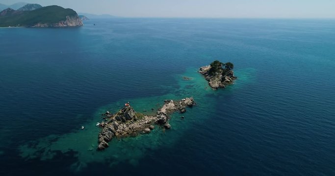 Aerial view of a beautiful island with church in the Adriatic Sea