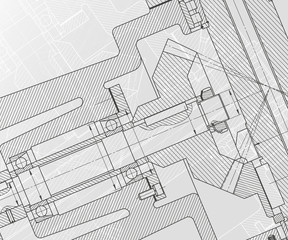 Mechanical engineering drawings on white background. Milling machine spindle. Technical Design. Cover.
