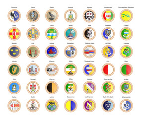 Set of vector icons. Regions of Ireland flags, provinces and counties. 3D illustration. - 229896097