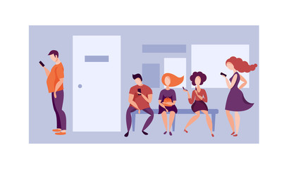 Queue to the office. Vector illustration.