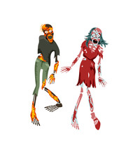 Vector cartoon illustration of zombies. Freaky man and woman characters