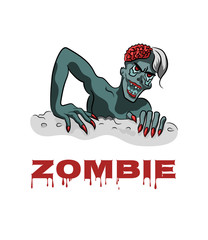 Zombie Coming Out of the Grave. Helloween card. Cartoon style.
