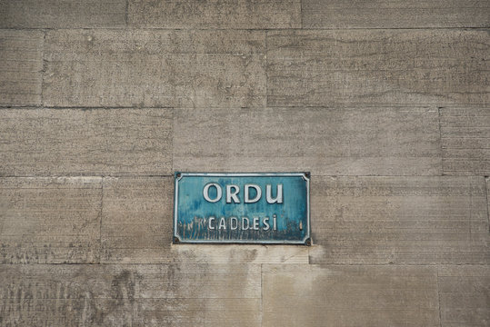 Ordu caddesi street sign in the old town in Istanbul