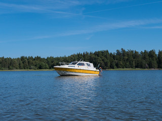 a small boat on a lake