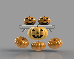 Halloween Pumpkin separated from the gray background, 3D illustration 3 dimensional display.