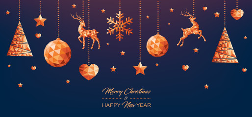 copper low poly christmas background