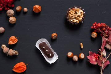 sweet pastry cones nuts on a black background z x