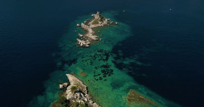 Aerial view of a beautiful island with church in the Adriatic Sea