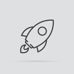 Rocket icon in flat style isolated on grey background.