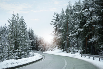 Winter road in the mountains