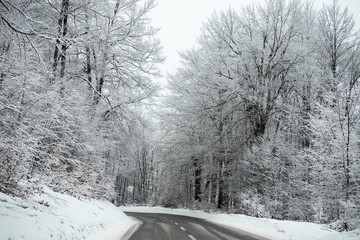 Winter road in the mountains