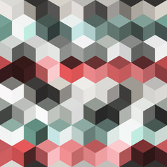 Hexagon grid seamless vector background. Stylized polygons bauhaus corners geometric design. Trendy colors hexagon cells pattern for banner or cover. Hexagonal shapes modern backdrop.