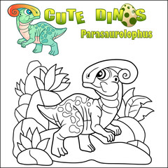 cartoon cute parasaurolophus, funny illustration coloring book