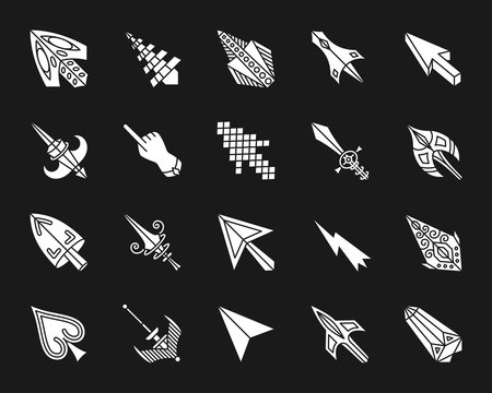 Mouse Cursor white silhouette icons vector set