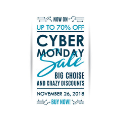 Cyber Monday sale vertical banner design isolated on white background. Vector illustration.