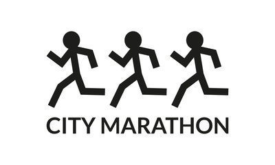 City Marathon logo with running peoples icon. Run logotype. Jogging symbol. Vector illustration.