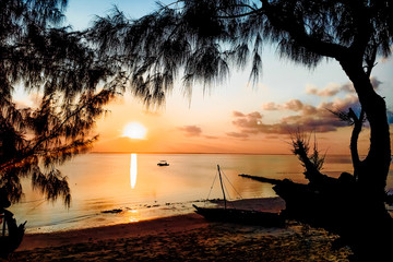 Sunset sunrise on the paradise beach of indian ocean