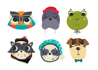 Cute animal avatars. Colored vector set. All elements are isolated