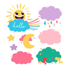 Cloud shaped speech bubbles. Colored vector set. All elements are isolated