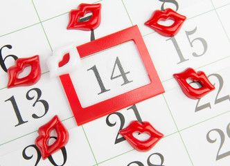 Decorated calendar with date February 14-Valentine's Day