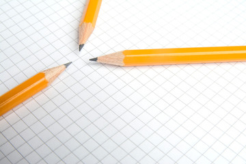 The pencil lying on the notebook. Close up.