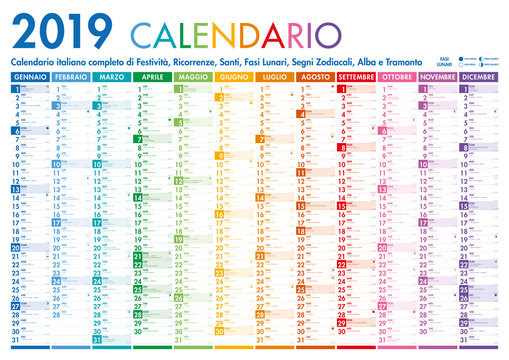 Italian Vector Colorful Monthly Calendar Wall Poster