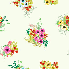 Seamless pattern in small pretty flowers. Poppy bouquets. Liberty style millefleurs. Floral background for textile, wallpaper, pattern fills, covers, surface, print, wrap, scrapbooking, decoupage.
