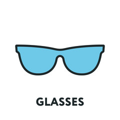 Glasses and Sunglasses Model. Optical Spectacles Fashion Lens. Color Vector Flat Line Icon.