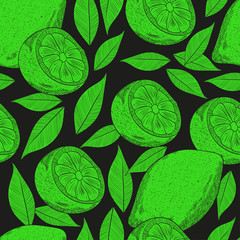 Lime. Seamless, wallpaper, texture. Black background. Sketch