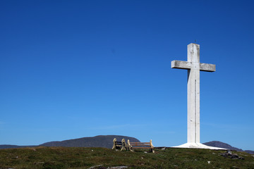 White wooden cross on top of Mountain on Beara Island West Cork, Ireland