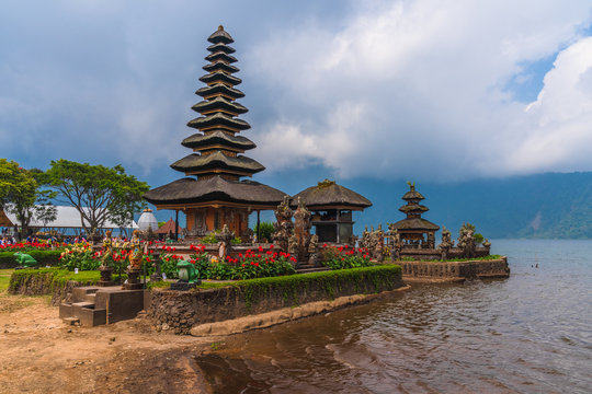 Famous temple near Gunung Batur volcano on Lake Batur Bali Indonesia.
