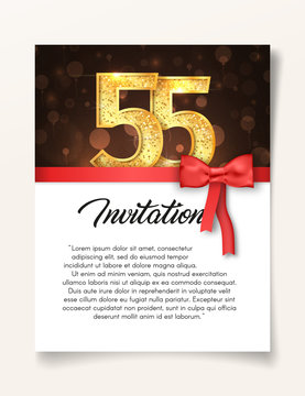 Wedding Invitation card template to the day of the fifty-five anniversary with abstract text vector illustration. Invite to 55 th years eve jubilee