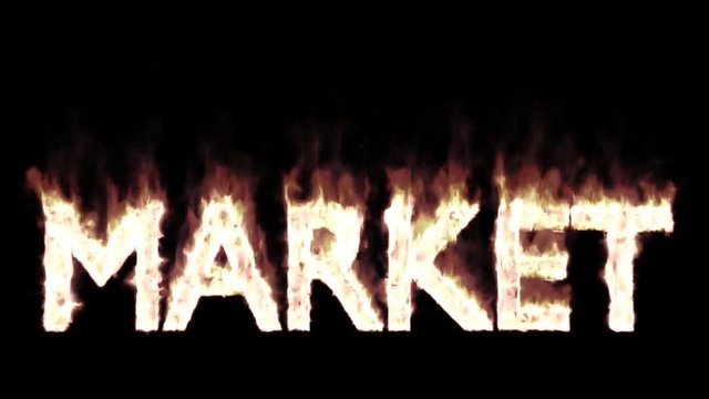 Animated burning or engulf in flames all caps text market. Fire has transparency and isolated and easy to loop. Black background, mask included.